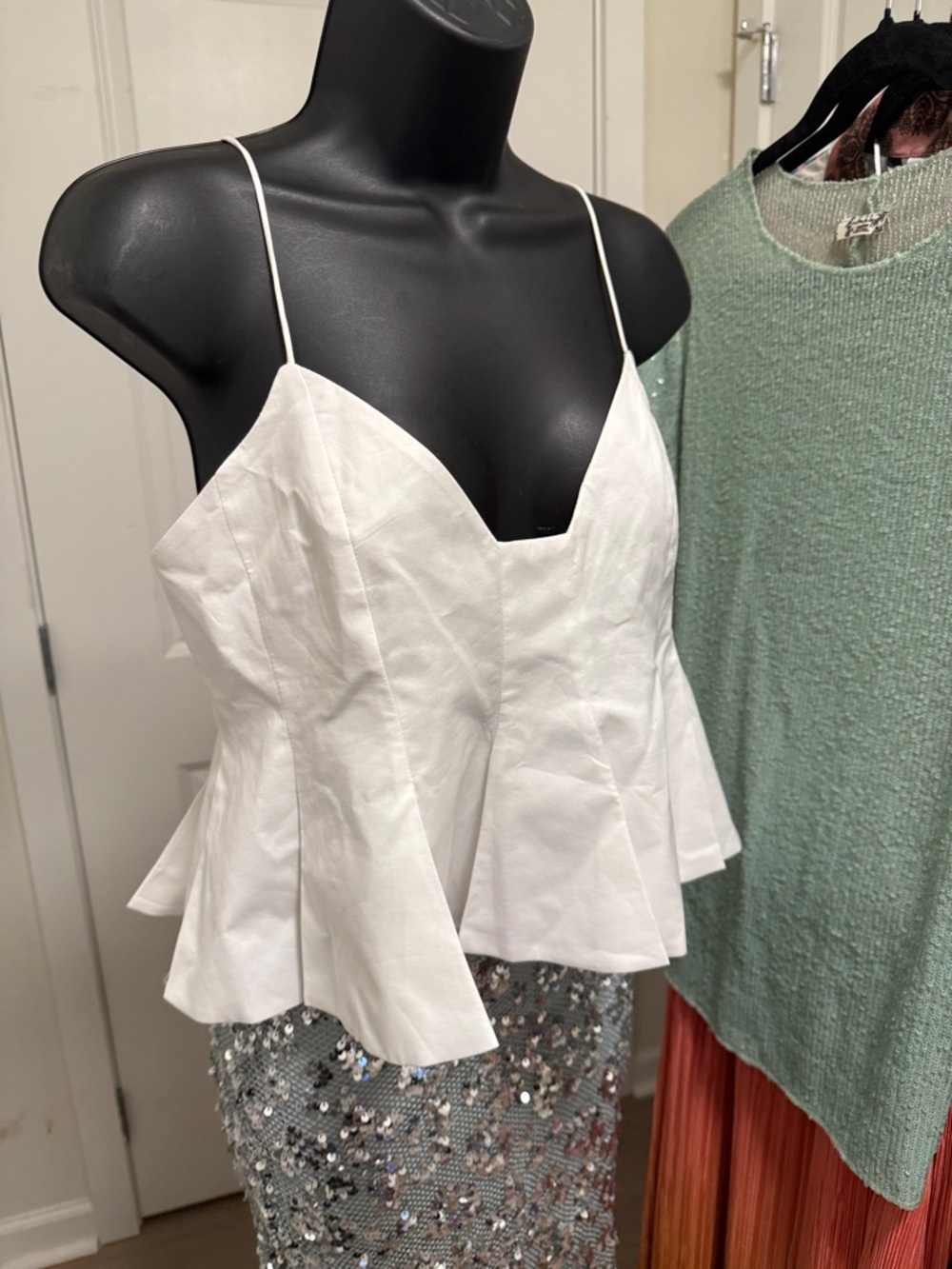 Zara White Spaghetti Strap cropped Peplum Top - Picture 15 of 16